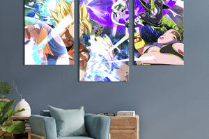 Картина из трех панелей KIL Art триптих Сражение в игре Dragon Ball FighterZ 141x90 см (1418-32)