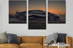 Картина из трех панелей KIL Art триптих Стильная чёрная Lamborghini 96x60 см (1372-32)