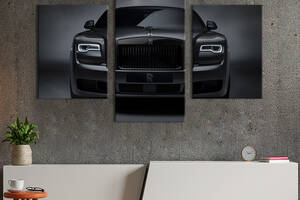 Картина из трех панелей KIL Art триптих Стильный черный автомобиль Rolls-Royce Призрак 96x60 см (1396-32)