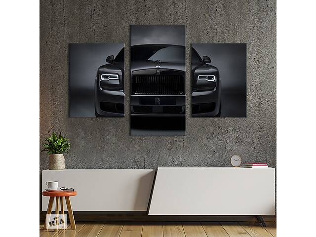 Картина из трех панелей KIL Art триптих Стильный черный автомобиль Rolls-Royce Призрак 141x90 см (1396-32)