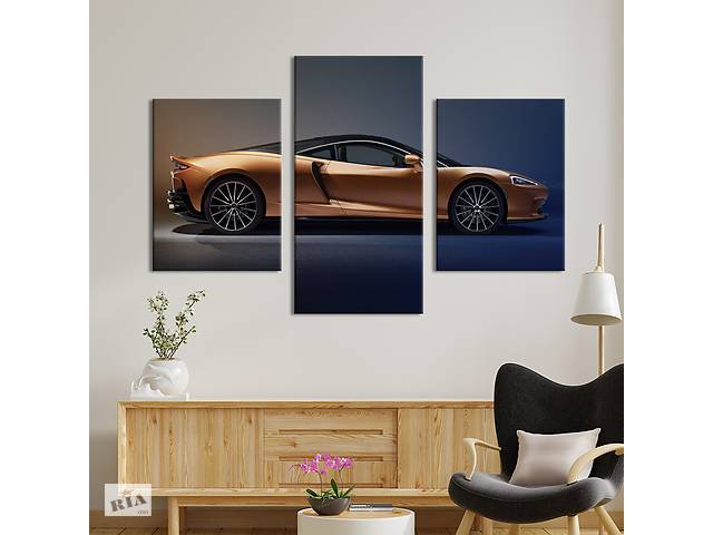 Картина из трех панелей KIL Art триптих Стильный золотой суперкар McLaren 96x60 см (1357-32)