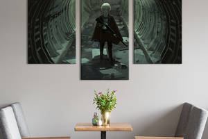 Картина из трех панелей KIL Art триптих Светловолосая аниме-девушка с оружием 96x60 см (1430-32)