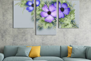 Картина из трех панелей KIL Art триптих Синяя цветочная ветка 66x40 см (867-32)