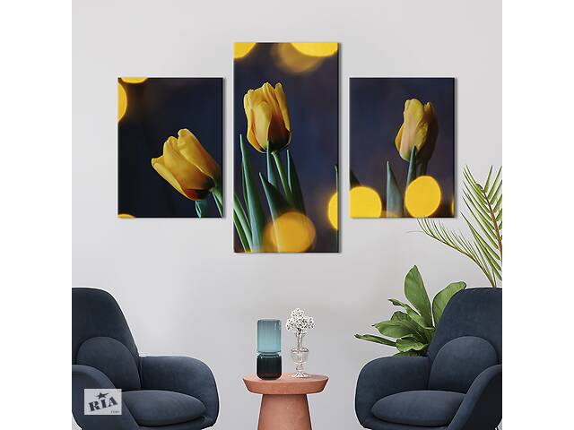 Картина из трех панелей KIL Art триптих Три ярких жёлтых тюльпана 96x60 см (923-32)