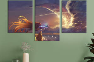 Картина из трех панелей KIL Art триптих Волшебная аниме-девушка со скрипкой 96x60 см (1431-32)
