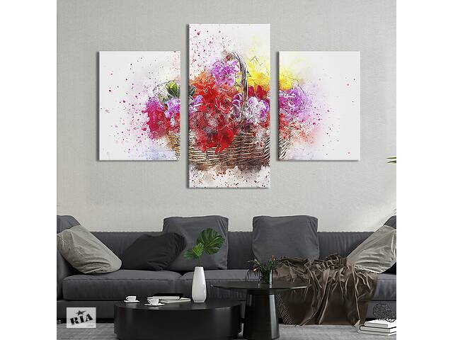 Картина из трех панелей KIL Art триптих Восхитительная цветочная корзина 96x60 см (864-32)