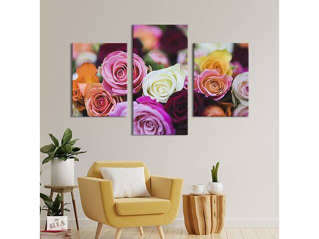 Картина из трех панелей KIL Art триптих Восхитительные разноцветные розы 96x60 см (915-32)