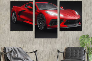 Картина из трех панелей KIL Art триптих Яркий красный Chevrolet Corvette 96x60 см (1408-32)