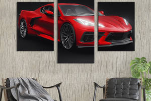Картина из трех панелей KIL Art триптих Яркий красный Chevrolet Corvette 66x40 см (1408-32)