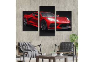 Картина из трех панелей KIL Art триптих Яркий красный Chevrolet Corvette 141x90 см (1408-32)