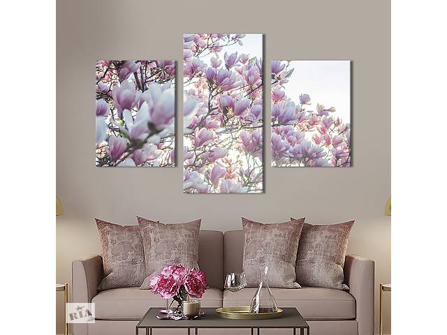 Картина из трех панелей KIL Art триптих Южные цветы магнолии 141x90 см (967-32)