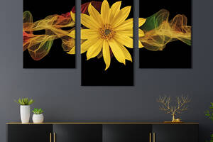Картина из трех панелей KIL Art триптих Жёлтый цветок и абстрактный дым 96x60 см (995-32)