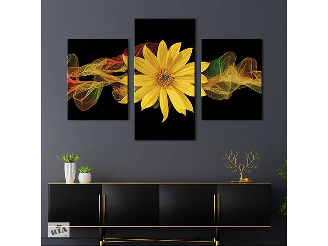 Картина из трех панелей KIL Art триптих Жёлтый цветок и абстрактный дым 96x60 см (995-32)