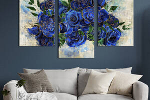 Картина из трех панелей KIL Art триптих Живописный букет синих роз 96x60 см (989-32)