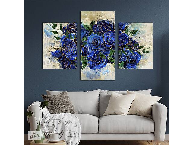 Картина из трех панелей KIL Art триптих Живописный букет синих роз 96x60 см (989-32)