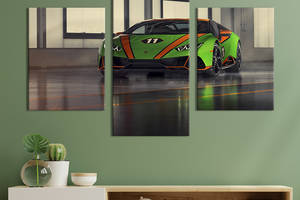 Картина из трех панелей KIL Art Зелёная бестия Lamborghini 141x90 см (1265-32)
