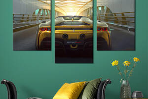 Картина из трех панелей KIL Art Жёлтая Ferrari SF90 Spider вид сзади 96x60 см (1319-32)