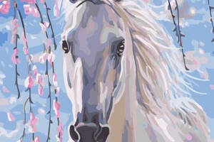 Картина за номерами. Brushme 'Кінь в квітах сакури' GX8528, 40х50 см