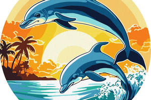Картина за номерами 'Грайливі дельфіни' KHO-R1028 діаметр 33 см