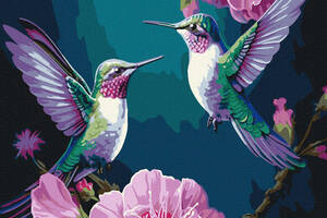 Картина за номерами 'Казкові птахи з фарбами металік' KHO6582 40х40 см