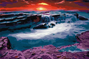 Картина за номерами 'Захід сонця біля водоспаду' BS23748, 40х50см
