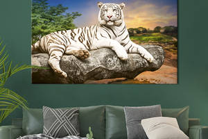Картина животные KIL Art Белый тигр на камне 122x81 см (1799-1)