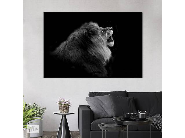 Картина животные KIL Art Черно-белый лев на черном фоне 75x50 см (1745-1)