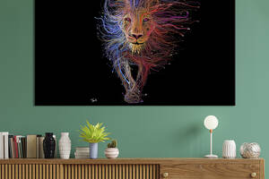 Картина животные KIL Art Черный фон идущим разноцветным львом 122x81 см (1798-1)