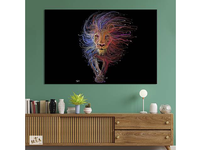 Картина животные KIL Art Черный фон идущим разноцветным львом 51x34 см (1798-1)