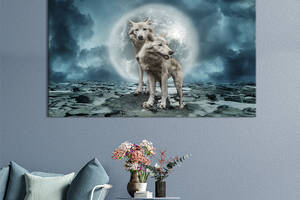 Картина животные KIL Art Два волка на фоне луны 122x81 см (1709-1)