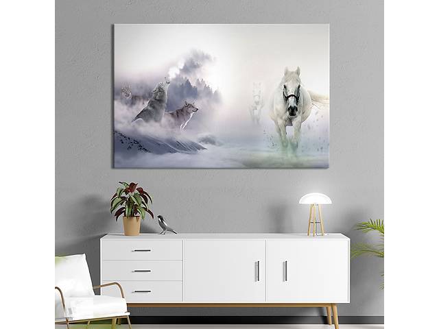 Картина животные KIL Art Лошади и волки в тумане и горах 75x50 см (1712-1)