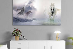 Картина животные KIL Art Лошади и волки в тумане и горах 51x34 см (1712-1)