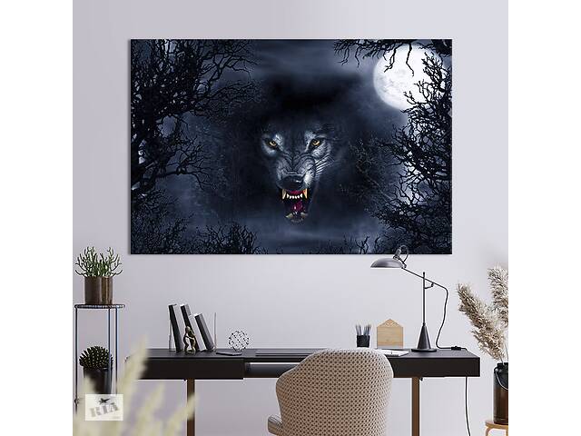 Картина животные KIL Art Оскал волка на фоне ночного леса 122x81 см (1729-1)