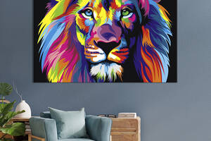 Картина животные KIL Art Разноцветная морда льва на черном 122x81 см (1788-1)