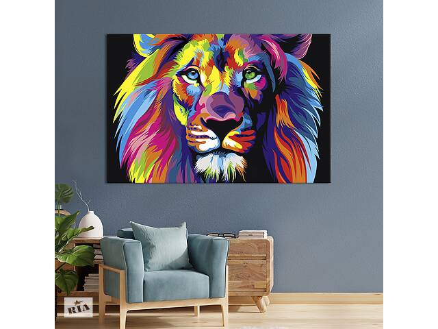 Картина животные KIL Art Разноцветная морда льва на черном 122x81 см (1788-1)
