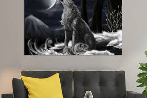 Картина животные KIL Art Волк в В черно-серых и белых оттенках 75x50 см (1695-1)