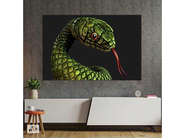 Картина животные KIL Art Зеленая змея на черном фоне 122x81 см (1694-1)