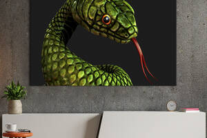 Картина животные KIL Art Зеленая змея на черном фоне 51x34 см (1694-1)