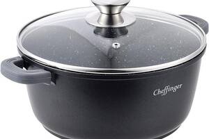 Кастрюля Cheffinger, 2 литра, 20 см, литой алюминий, черная с крышкой