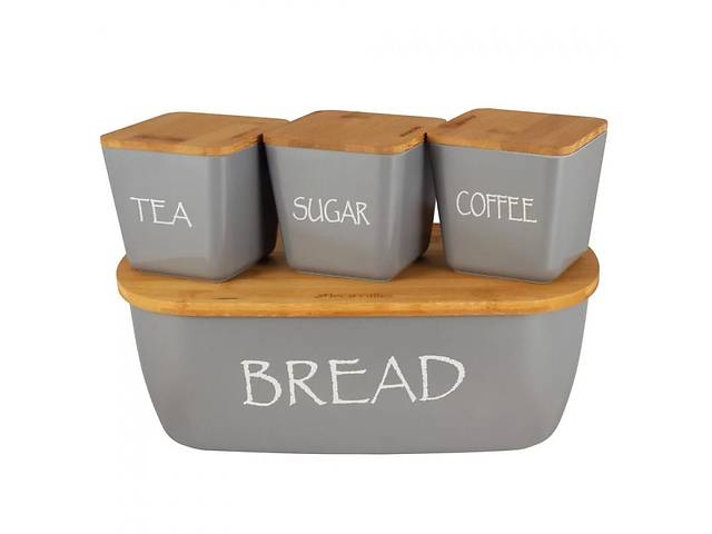 Хлебница Kamille 36х20х13.5см из бамбукового волокна + 3 емкости для хранения, серый