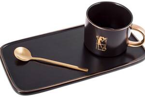 Кофейный набор Coffee Prelude 'Bona' 200мл с тарелкой и ложкой, чёрный