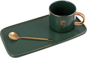Кофейный набор Coffee Prelude 'Bona' 200мл с тарелкой и ложкой, зеленый