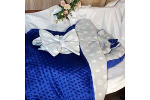 Кокон синьо-сірий + ортопедична подушка + конверт-ковдру
