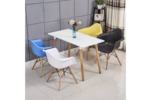 Комплект кухонний: Стіл обідній Нурі SDM прямокутний 120х80 см, білий + 4 Різнобарвні крісла Тауер Вуд SDM, пластик (...