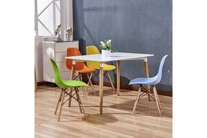Комплект кухонный: Стол обеденный Нури SDM прямоугольный 120х80 см, белый + 4 Разноцветных стула Тауэр Вуд SDM, плас...