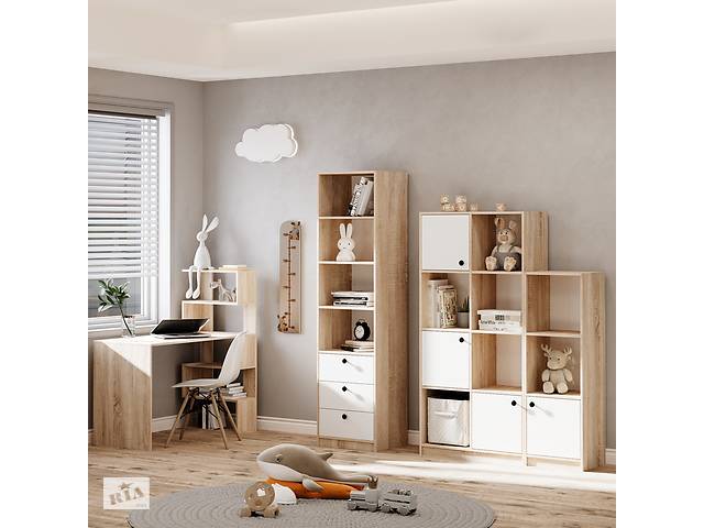 Комплект меблів у дитячу кімнату Comod Стелаж + письмовий стіл + шафа Дуб Сонома/Білий