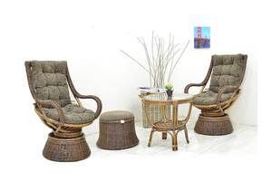 Комплект плетених меблів Cruzo для дому Бока-дабл сет з натурального ротангу 2 крісла-гойдалки/пуф та кавовий столик. ..