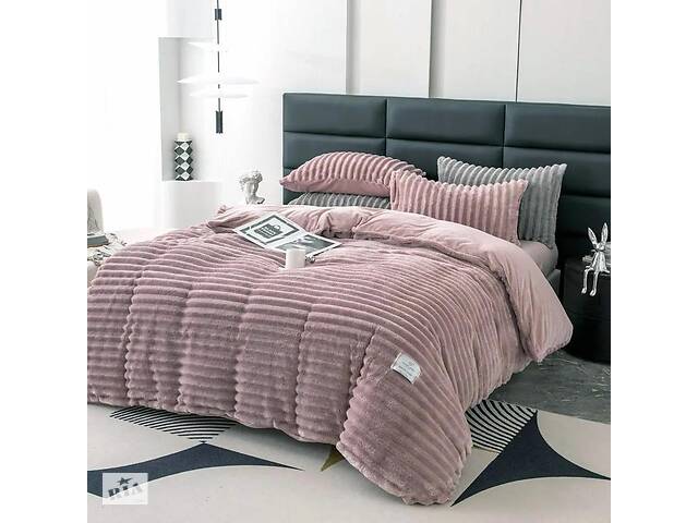 Комплект постельного белья двусторонний велюр SADA Lux евро бежево-розовый (776698)