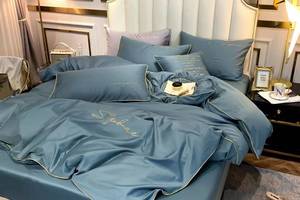 Комплект постельного белья сатин Crown Lux Евро серо-голубой (4444)
