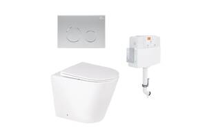 Комплект: Qtap Swan унітаз підлоговий Rimless QT16223178W + Nest комплект інсталяції 2в1 (кругла клавиша Satin) QT012...